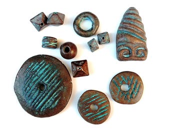 Mykonos Green Patina Bronze Ceramic Beads Green Patina Copper Ceramic Beads
