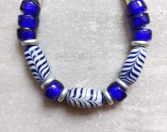 Java Glass Feather Beads Blue White Feather Beads from Indonesia Java Glass Beads