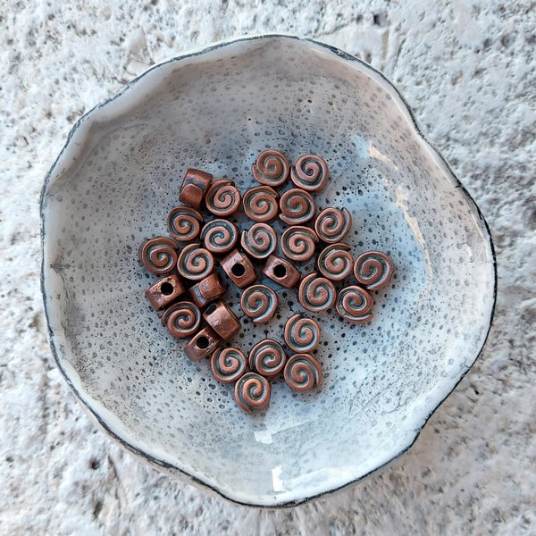 10 Mykonos Spiral Casting Beads Spiral Design Large Hole Greek Bronze Beads Mykonos Lot of Greek Beads Griechische Perlen Schmuckherstellung