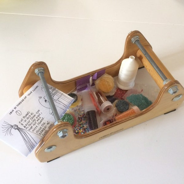 REDUCED! Bead weaving starter kit with loom, beads, thread and instructions. Fun. Perfect gift!