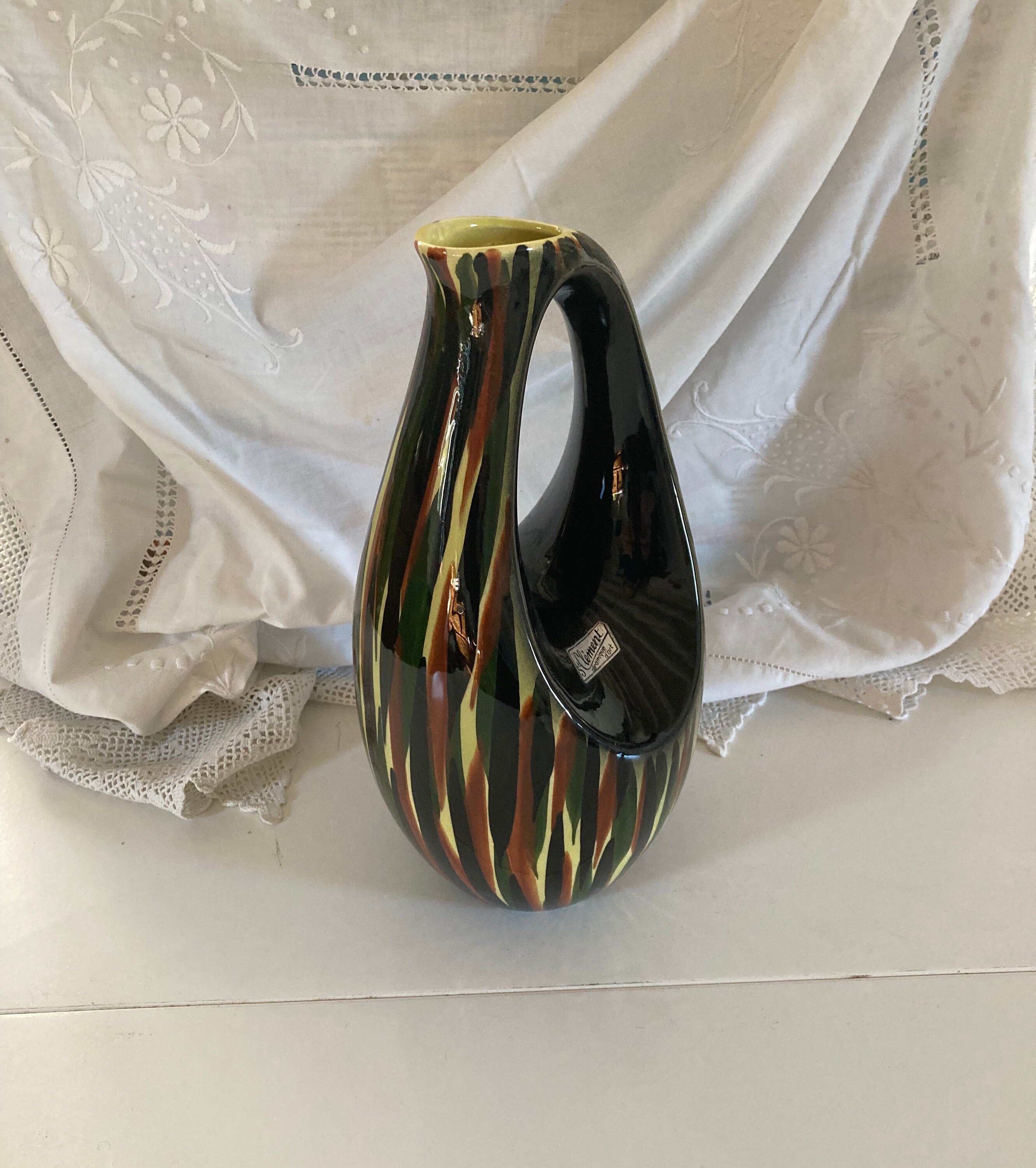 Années 1950 St Clément France Pichet, Pichet ou Vase en Faïence. Poterie d'art Peinte à La Main.