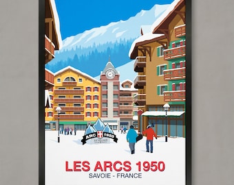 Les Arcs 1950 Ski Resort Poster: Vintage Style Travel Print