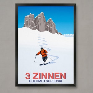 3 Zinnen Ski Resort Poster: Italian Dolomiti Superski Print