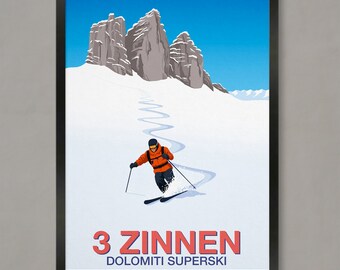 3 Zinnen Ski Resort Poster: Italian Dolomiti Superski Print