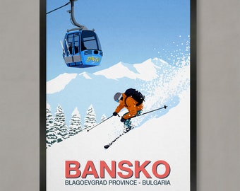 Bansko Bulgaria Ski Resort Poster: Vintage Style Travel Print