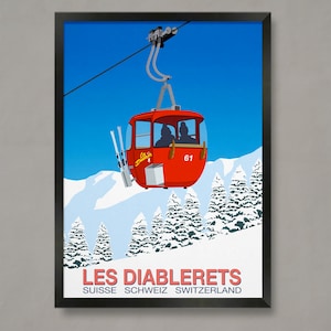 Cartel de la estación de esquí Les Diablerets, cartel de la estación de esquí, impresión de esquí, cartel de snowboard, regalos de esquí, cartel de esquí