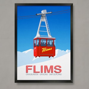 Flims Ski Resort Poster: Vintage Swiss Cable Car Art Print
