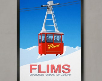 Flims Ski Resort Vintage Seilbahn Poster, Ski Resort Poster, Ski Print, Snowboard Poster, Ski Gifts, Ski Poster