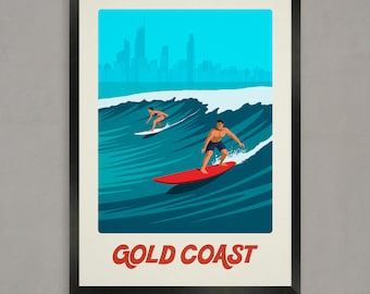 Gold Coast surf poster,Surf poster, Vintage surf poster, Retro surf poster, Surf prints, Vintage surf prints, Gold Coast surfing