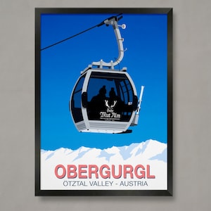 Póster de esquí de Obergurgl, póster de estación de esquí, impresión de esquí, póster de snowboard, regalos de esquí, póster de esquí