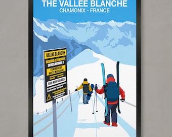 Vallee Blanche ski poster, Ski Resort Poster, Ski Print, Snowboard Poster,  Ski Gifts, Ski Poster, Vallee Blanche, Vallee Blanche Chamonix