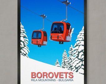 Borovets ski poster, Ski Resort Poster, Ski Print , Snowboard Poster,  Ski Gifts, Ski Poster