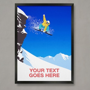 Snowboarder cliff jump,Personalised ski gift,Custom ski art,Snowboarder art poster,Personalised snowboard poster ,Personal snowboarder gift