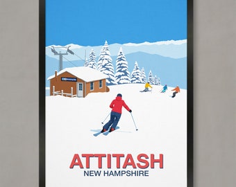 Attitash ski resort poster, Ski Resort Poster, Ski Print, Attitash ski resort, Ski Gifts, Ski Poster, Attitash, Attitash ski print,