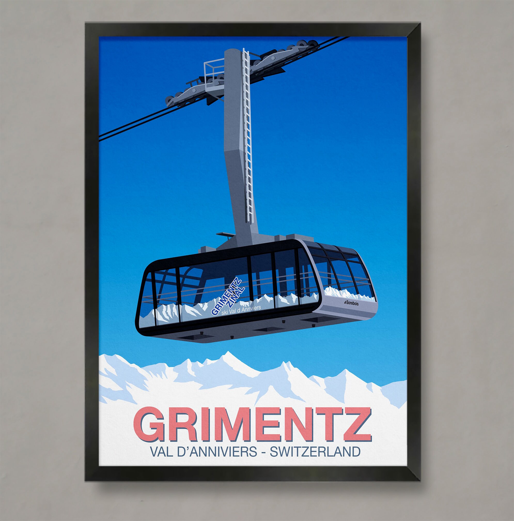 Grimentz Ski Resort Poster: Die Schweiz Vintage Travel Print