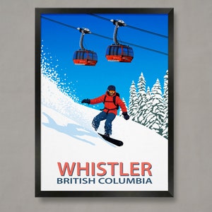 Whistler Snowboarder Art Print: Vintage Ski Resort Poster