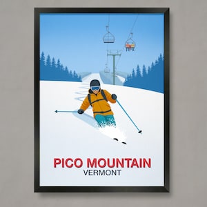 Pico Mountain ski resort poster, Ski Resort Poster, Ski Print , Snowboard Poster,  Ski Gifts, Ski Poster