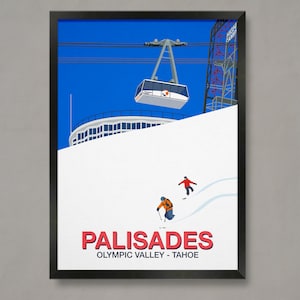 Palisades Tahoe Ski Resort Poster: Retro Cable Car Travel Print
