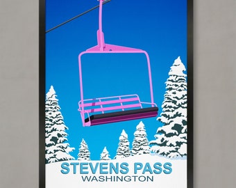 Stevens Pass Ski Resort Poster, Ski Resort Poster, Ski Print , Snowboard Poster,  Ski Gifts, Ski Poster