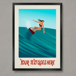Personalized Surfing Art Print: Custom Female Surfer Poster