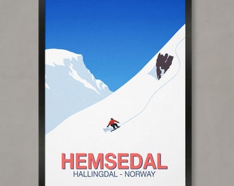 Hemsedal Norway Ski Resort Poster: Vintage Style Travel Print