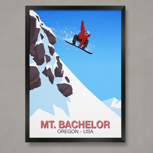 Mount Bachelor Snowboard Art Print: Oregon Ski Resort Poster