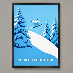 Personalised snowboarder jumping poster, Snowboard print, Custom snowboard print, Snowboarding poster, Snowboard poster, Snowboarding gift