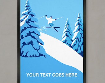 Personalised Ski Poster, Personalised ski gift, Custom ski art, Ski art poster, Personalised ski art, Customised Ski, Customised ski print