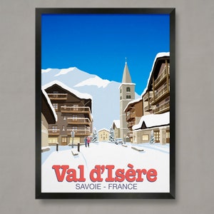 Val d&#39;Isere Ski Town Poster: Vintage Style Travel Print