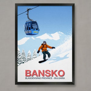 Bansko snowboard poster, Ski Resort Poster, Ski Print, Snowboard Poster, Ski Gifts, Ski Poster