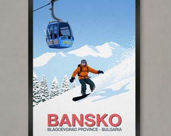 Bansko Snowboard Poster: Bulgaria Ski Resort Art Print