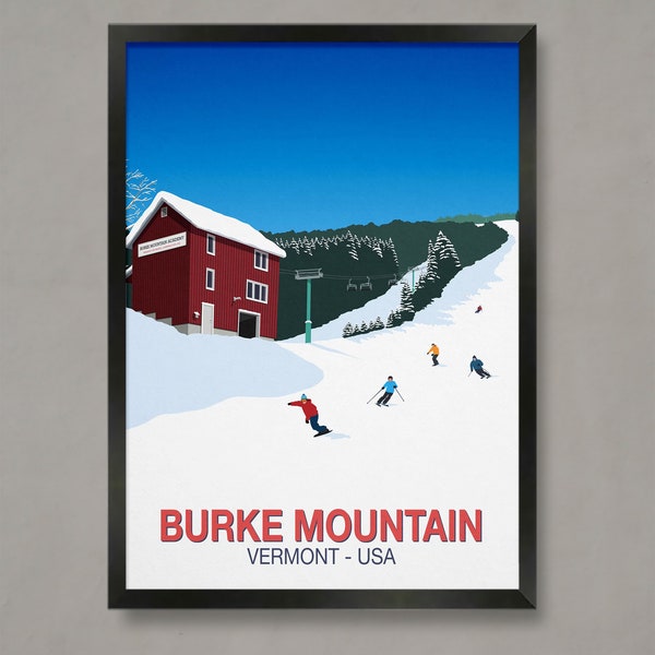 Burke Mountain ski resort  poster, Ski Resort Poster, Ski Print , Snowboard Poster,  Ski Gifts, Ski Poster