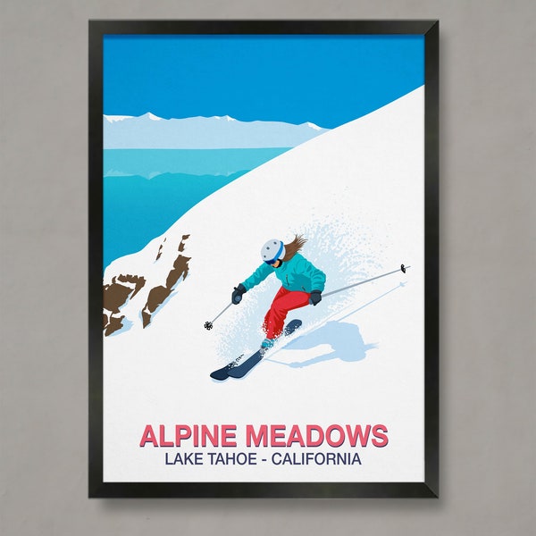 Alpine Meadows ski poster, Ski Resort Poster, Ski Print , Snowboard Poster,  Ski Gifts, Ski Poster