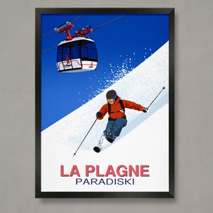 La Plagne skier poster, Ski Resort Poster, Ski Print , Snowboard Poster,  Ski Gifts, Ski Poster