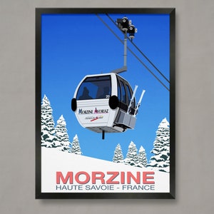 Póster de la estación de esquí de Morzine: Impresión de viaje vintage