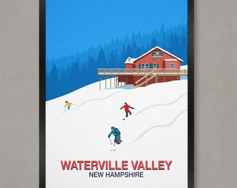 Affiche de la station de ski de Waterville Valley : impression de style vintage du New Hampshire