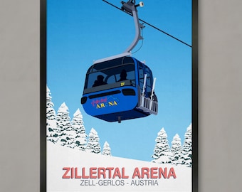 Zillertal Arena Ski Poster: Tyrol Valley, Austria Ski Resort Art Print