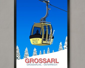 Grossarl Ski Resort Poster: Modern Vintage Travel Print