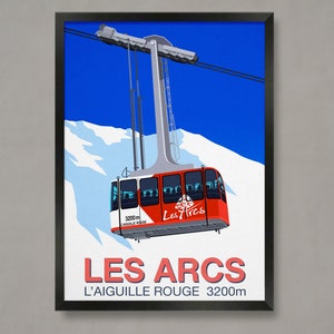 Les Arcs L' Aiguille Rouge Cable Car Poster, Ski Resort Poster, Ski Print , Snowboard Poster,  Ski Gifts, Ski Poster