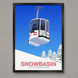 Snowbasin Allen Peak tramposter: vintage skiresort kunstafdruk