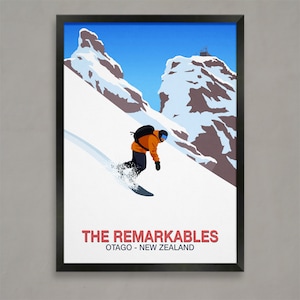 The Remarkables snowboard poster, Ski Resort Poster, Ski Print , Snowboard Poster,  Ski Gifts, Ski Poster