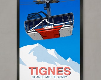 Tignes Grande Motte Seilbahn Poster, Ski Resort Poster, Ski Print, Snowboard Poster, Ski Gifts, Ski Poster