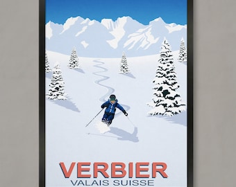 Verbier Ski Resort Poster: Vintage Style Travel Print