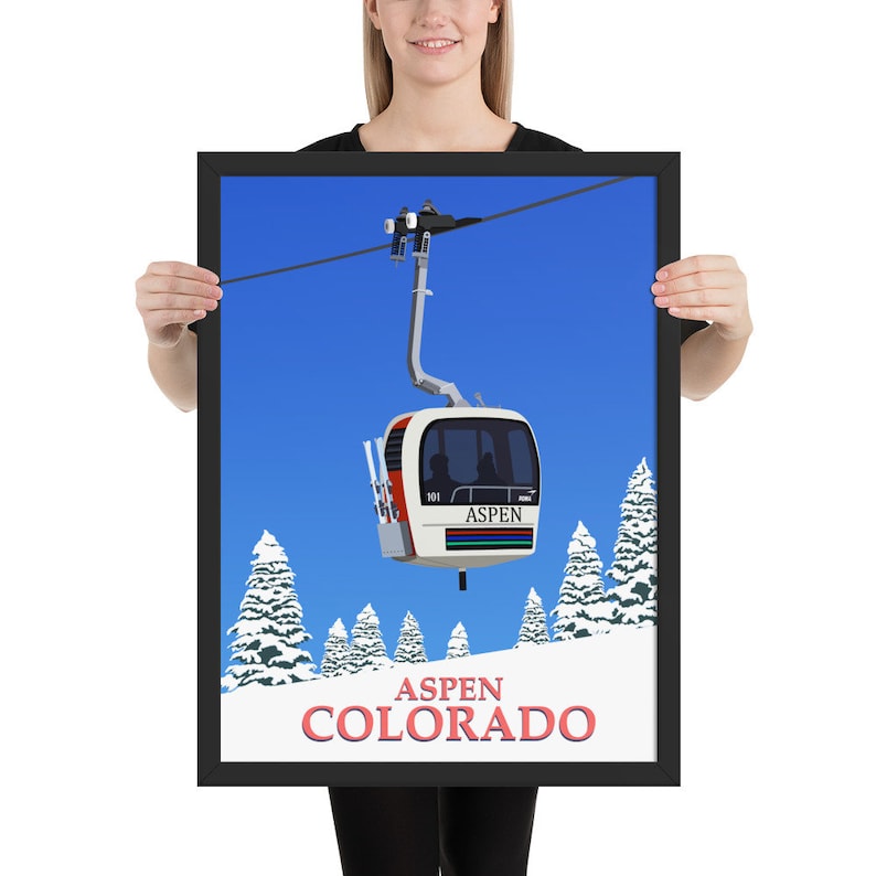 Aspen vintage gondola framed poster