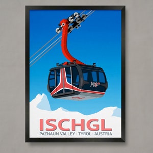 Póster de la estación de esquí de Ischgl, póster de la estación de esquí, impresión de esquí, póster de snowboard, regalos de esquí, póster de esquí