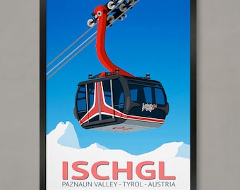 Póster de la estación de esquí de Ischgl: impresión de viaje de estilo vintage