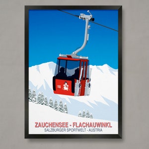 Póster de esquí Zauchensee/Flachauwinkl, póster de estación de esquí, impresión de esquí, póster de snowboard, regalos de esquí, póster de esquí