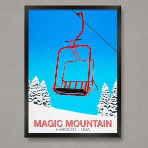 Magic Mountain Ski Poster, Poster della stazione sciistica, Stampa di sci, Poster di snowboard, Regali di sci, Poster di sci