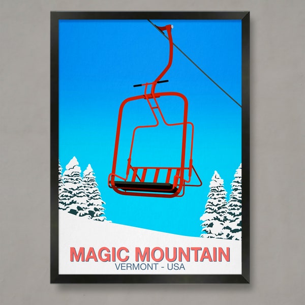 Magic Mountain Ski Poster, Ski Resort Poster, Ski Print , Snowboard Poster,  Ski Gifts, Ski Poster