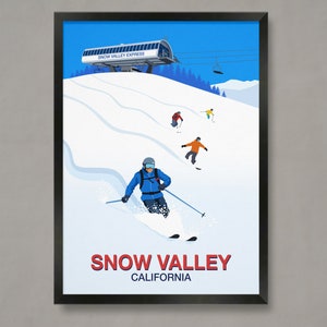 Snow Valley Ski Resort Poster: California Vintage Style Ski Print